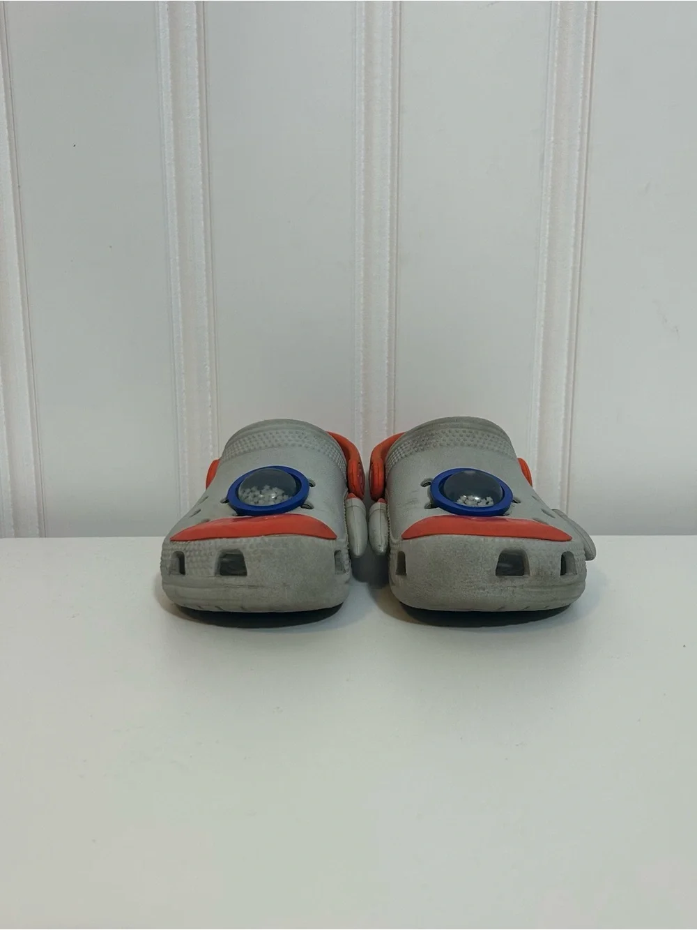 Crocs astronaut rocket ship grey red white beige